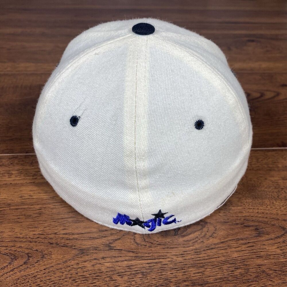 Vintage Orlando Magic New Era 5950 Fitted Hat 6 7/8 NBA Wool Cream Navy USA - Picture 3 of 8